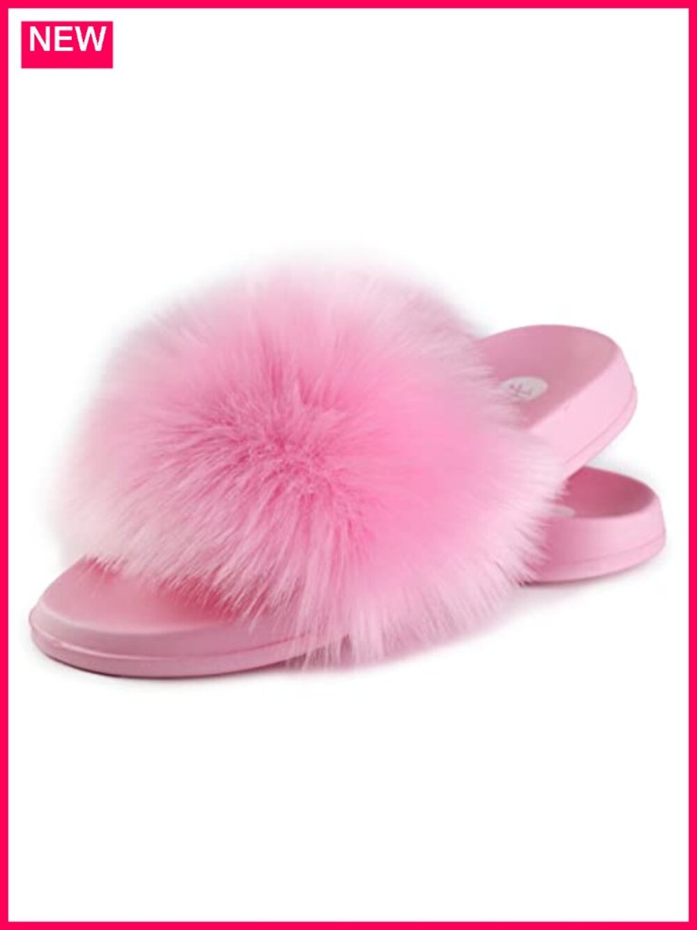 Women's Faux Fur Slides Open Toe Fluffy Slippers Non-Slip EVA Sole Indoor
